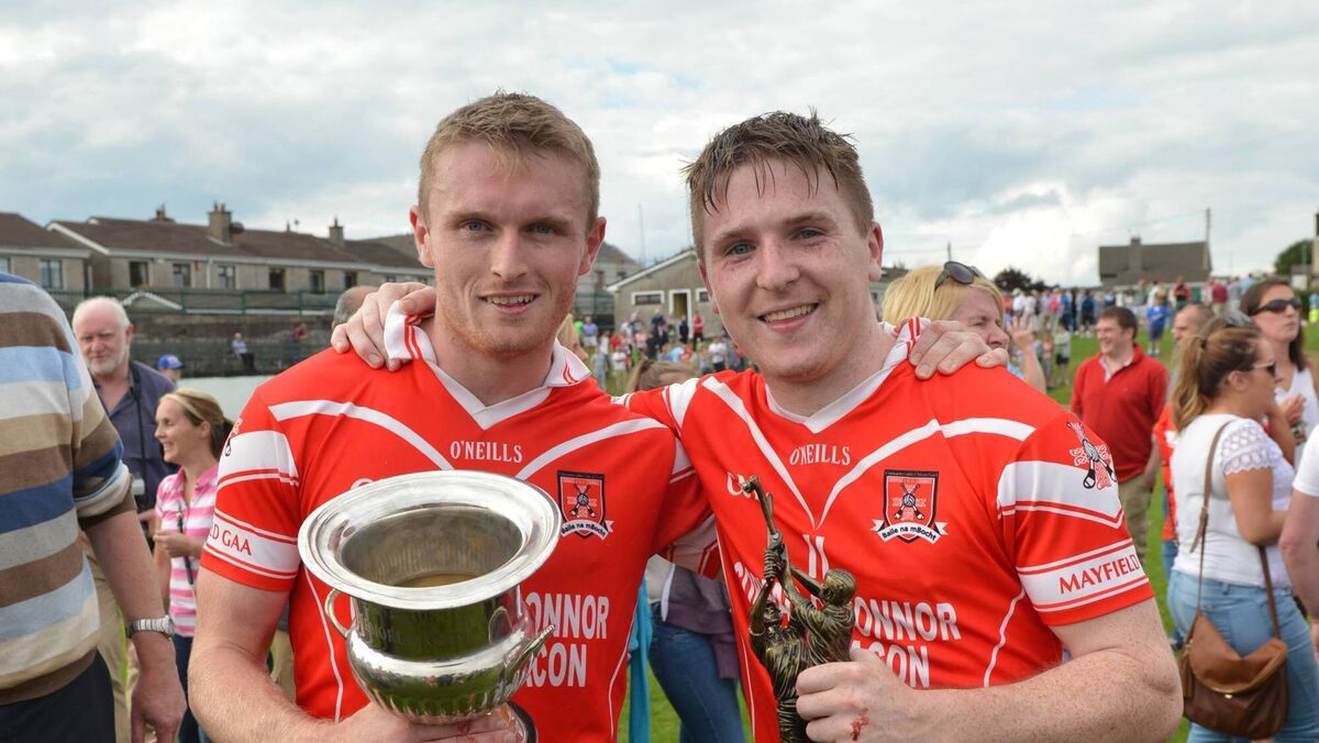 Mayfield captain Shane Donovan with man-of-the-match Nicky Kelly celebrate winning the Sports Turf Solutions City Division JAHC final Picture: Joe Madden Mayfield captain Shane Donovan with man-of-the-match Nicky Kelly celebrate winning the Sports Turf Solutions City Division JAHC final Picture: Joe Madden