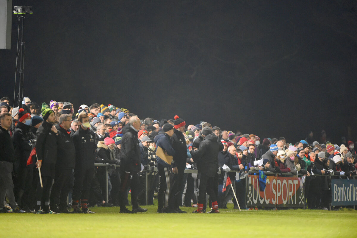 The UCC management team and the large crowd watching the action during the 2022 Canon O'Brien Cup game. Picture: Larry Cummins The UCC management team and the large crowd watching the action during the 2022 Canon O'Brien Cup game. Picture: Larry Cummins