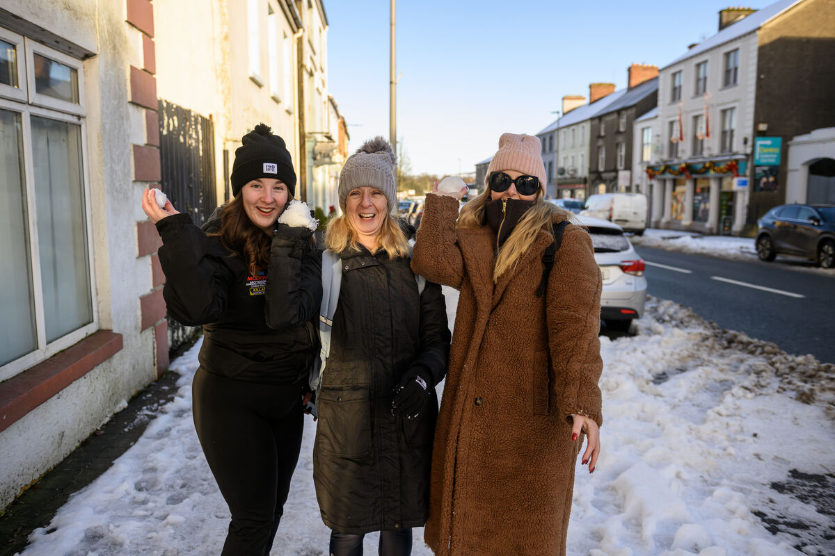 Erika and Mary Vowles with Charlotte Stanners having fun with the snow in Buttevant, Cork. Picture Dan Linehan Erika and Mary Vowles with Charlotte Stanners having fun with the snow in Buttevant, Cork. Picture Dan Linehan