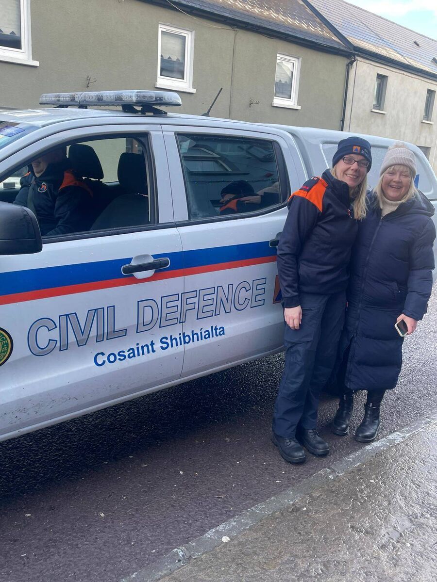 Cork West Civil Defence - Donal Shorten and Kathy Kennefick bringing Enniskeane Pharmacist Caitriona Nugent to work on Tuesday. Cork West Civil Defence - Donal Shorten and Kathy Kennefick bringing Enniskeane Pharmacist Caitriona Nugent to work on Tuesday.