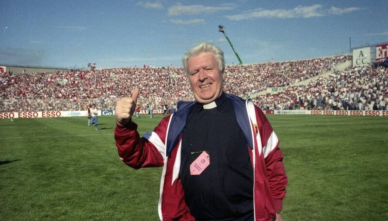 Fr Michael O'Brien celebrates after Cork's win over Galway in the 1990 All-Ireland SHC final at Croke Park. Picture: Maurice O'Mahony