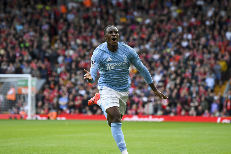 Nottingham Forest's Callum Hudson-Odoi celebrates scoring his side's winner during the Premier League match against Liverpool at Anfield Stadium in Liverpool, England, in September. Picture: AP Photo/Rui Vieira Nottingham Forest's Callum Hudson-Odoi celebrates scoring his side's winner during the Premier League match against Liverpool at Anfield Stadium in Liverpool, England, in September. Picture: AP Photo/Rui Vieira