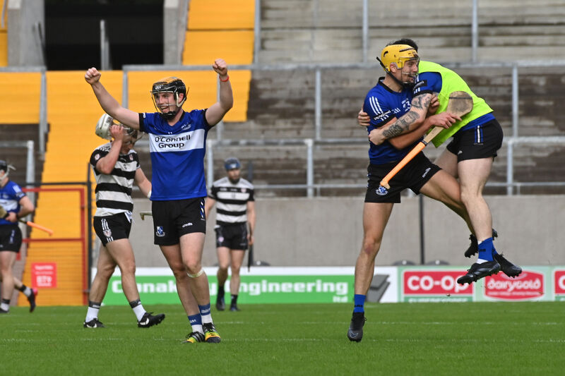  Daniel Hogan and Aaron Myers celebrate their victory over Midleton in their Co-Op Superstores Premier SHC semi-final in 2024. Picture Dan Linehan
