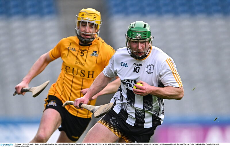 Alexander Rafter of St Lachtain's in action against Fintan Murray of Russell Rovers. Photo by Piaras Ó Mídheach/Sportsfile Alexander Rafter of St Lachtain's in action against Fintan Murray of Russell Rovers. Photo by Piaras Ó Mídheach/Sportsfile
