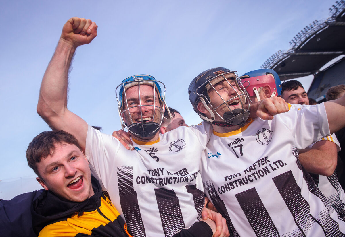 St Lachtain's' Conor Donnelly, Brian Kennedy and Cian Dawson celebrate winning. Picture: ©INPHO/Tom Maher