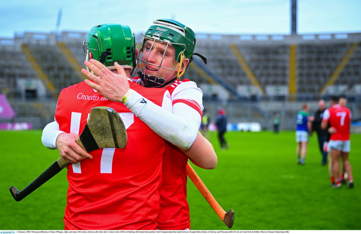 Watergrasshill players Shane O'Regan and James McCarthy share a special moment. Picture: Shauna Clinton/Sportsfile