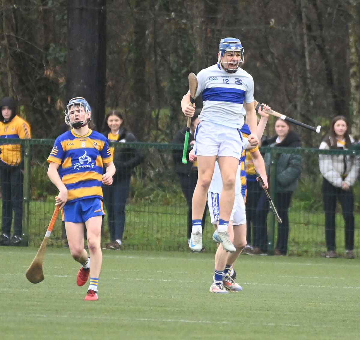 Lúcás Ó Muirthile of Gaelcholáiste Mhuire celebrates at the final whistle. Picture: Eddie O'Hare