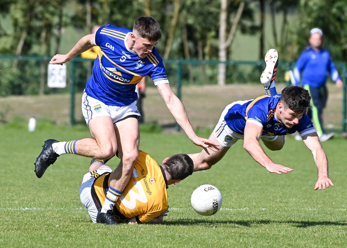 Na Piarsaigh's Kevin O'Meara in a tussle with Kilshannig's Brian Guerin and Colm O'Shea in 2023. Picture: David Keane Na Piarsaigh's Kevin O'Meara in a tussle with Kilshannig's Brian Guerin and Colm O'Shea in 2023. Picture: David Keane