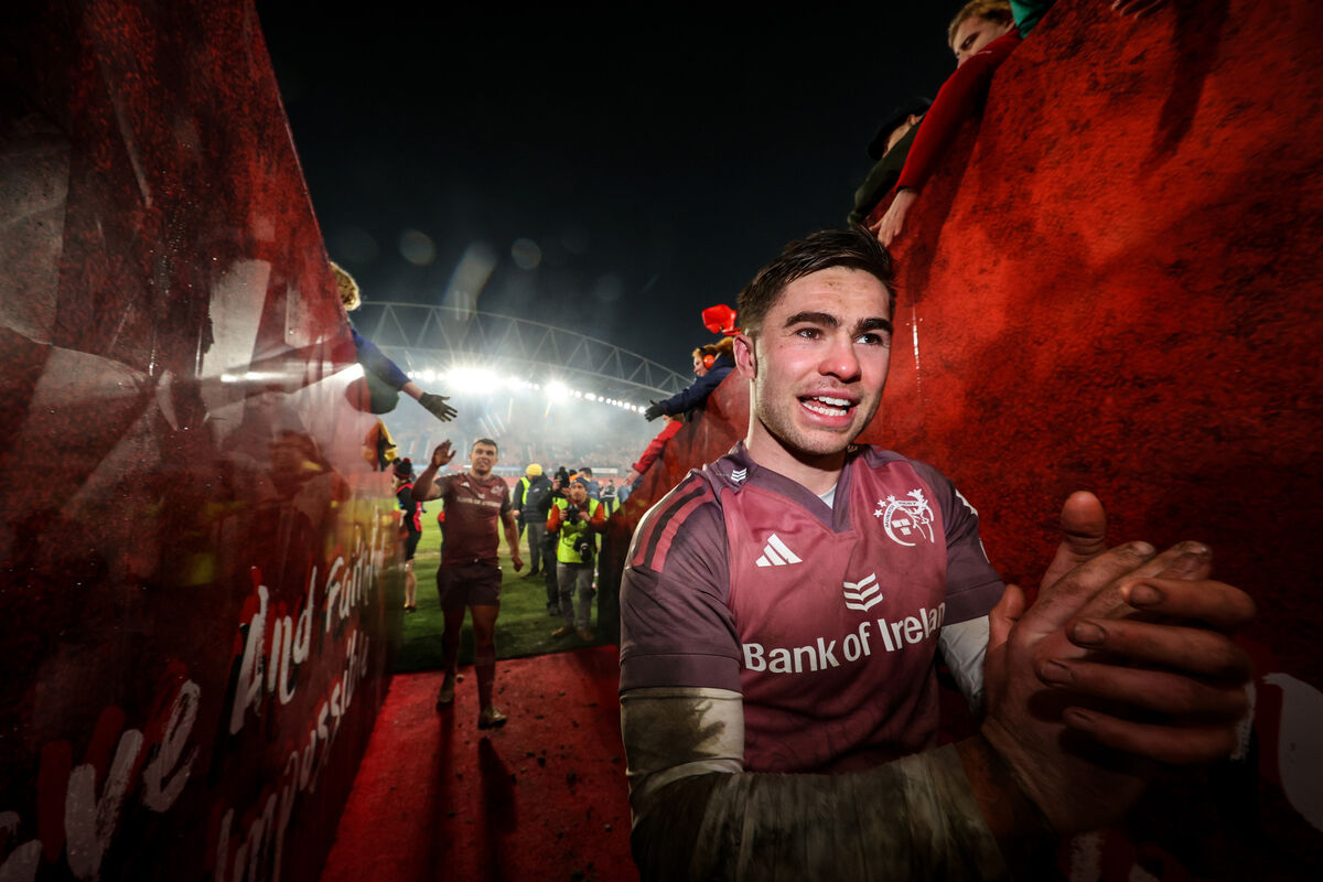 Munster’s Jack Crowley celebrates after the match. Picture: INPHO/Billy Stickland Munster’s Jack Crowley celebrates after the match. Picture: INPHO/Billy Stickland