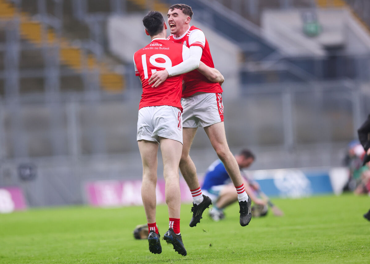 Watergrasshill's Ciaran O'Leary at the final whistle with Liam Foley. Picture: INPHO/Tom Maher