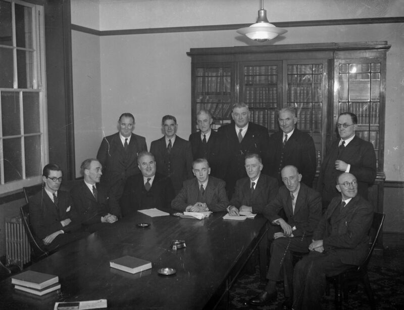 The Cabinet of 1948: (Standing, left to right): D Morrissey, Minister for Industry and Commerce; J Everett, Minister for Posts and Telegraphs; P McGilligan, Minister for Finance; J Blowick, Minister for Lands; Gen S MacEoin, Minister for Justice and James Dillon, Minister for Agriculture. (Seated, left to right): Dr Noel Browne, Minister for Health; Sean McBride, Minister for External Affairs; William Norton, Minister for Social Welfare; J Costello, Taoiseach; Gen R Mulgahy, Minister for Education; Dr T F O’Higgins, Minister for Defence; T J Murphy, Minister for Local Government. Picture: Keystone/Getty Images.