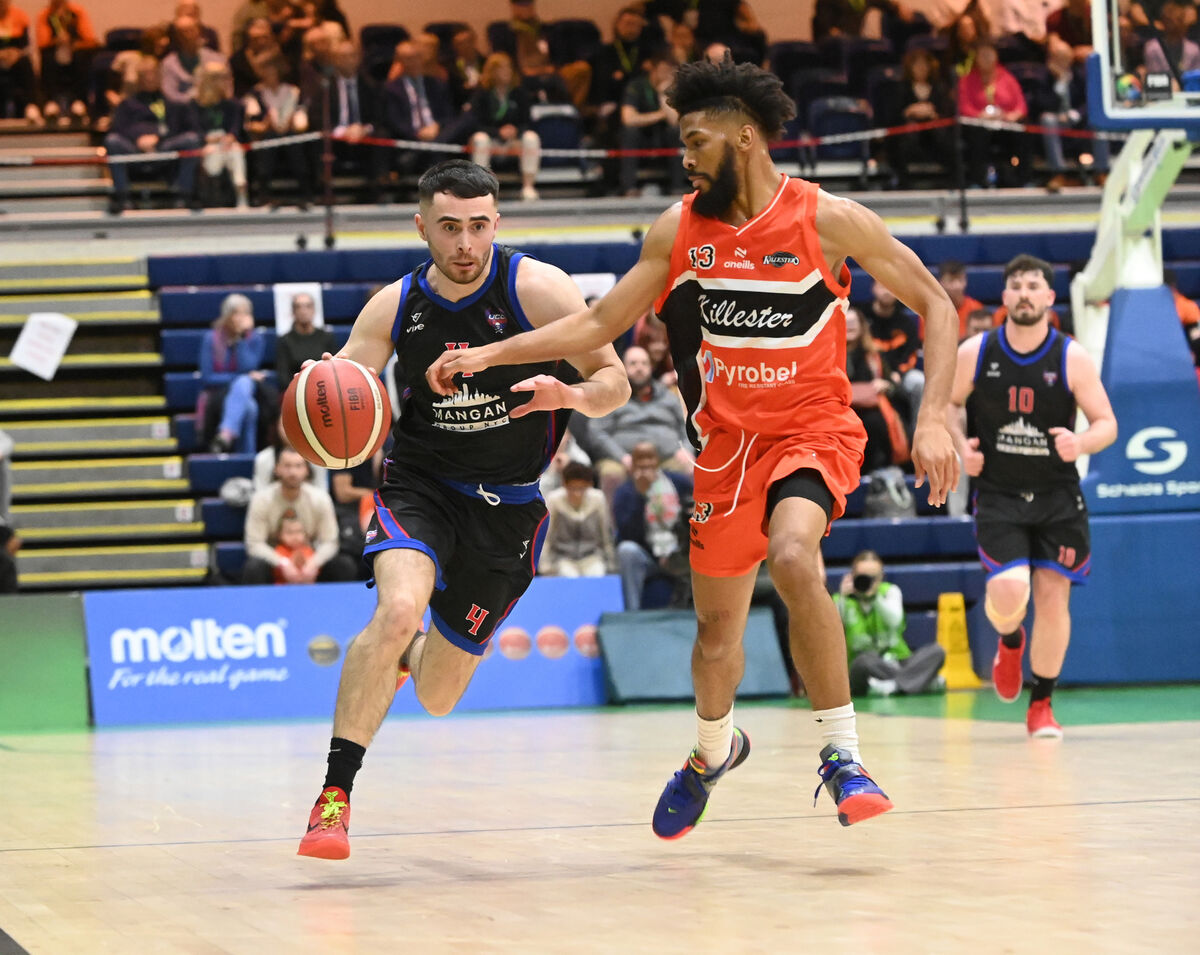 UCC Demons' Scott Hannigan takes on Killester's Isiah Dasher during the Pat Duffy national cup final at the National Basketball Arena, Tallaght. Picture: Eddie O'Hare