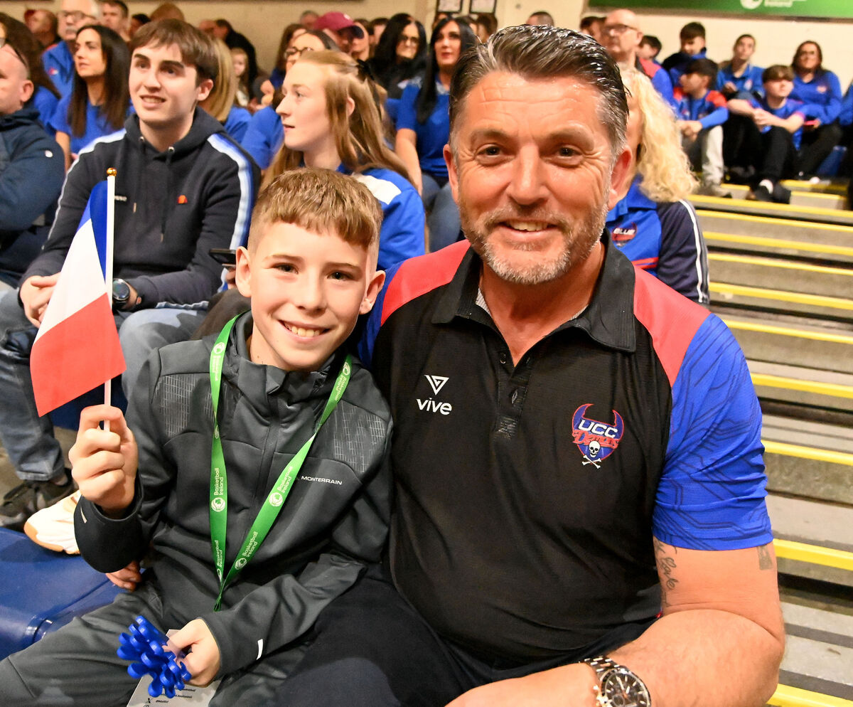 UCC Demons supporters Joe Garvin and Thomas Daly against Killester cup final at the National Basketball Arena, Tallaght. Picture: Eddie O'Hare UCC Demons supporters Joe Garvin and Thomas Daly against Killester cup final at the National Basketball Arena, Tallaght. Picture: Eddie O'Hare