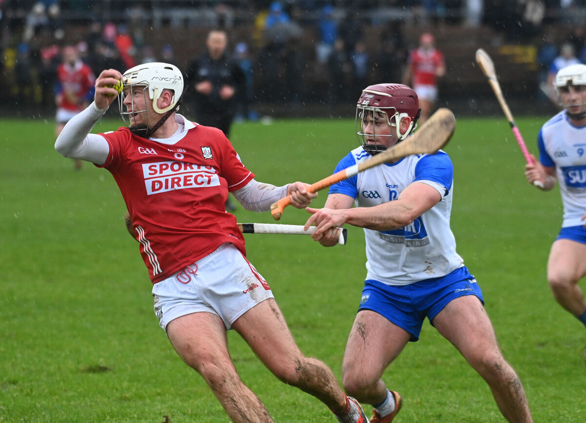 Luke Meade is tackled by Waterford's Tom O'Connell. Picture: Eddie O'Hare