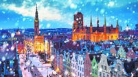 Beautiful old town in Gdansk at winter dusk