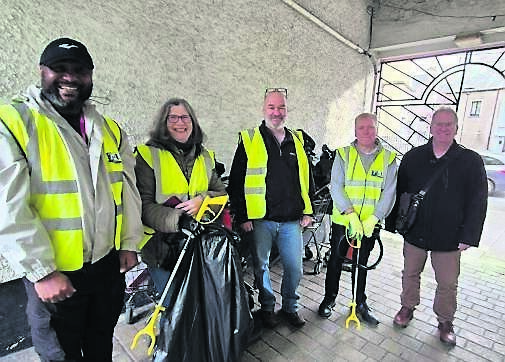 Happy Agbatagu, Louise Jordan, Chris Moody, Tony Holton and Kevin Fleming of the Blackpool Tidy Village Group out and about last Saturdsay morning on one of their weekly cleanups.