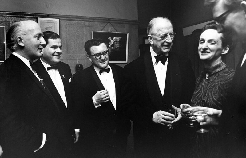Meeting the President at the Ó Riada sa Gaiety Concert, March 1969, (l–r): Seán Ó Riada, Seán, Niall Toibín, President Éamon de Valera, Ruth Ó Riada and Breandán Ó Buachalla. Courtesy Gael Linn. Taken from An Poc Ar Buile – The Life &amp; Times of Seán Ó Sé by Seán Ó Sé with Patricia Ahern, published by The Collins Press, 2015