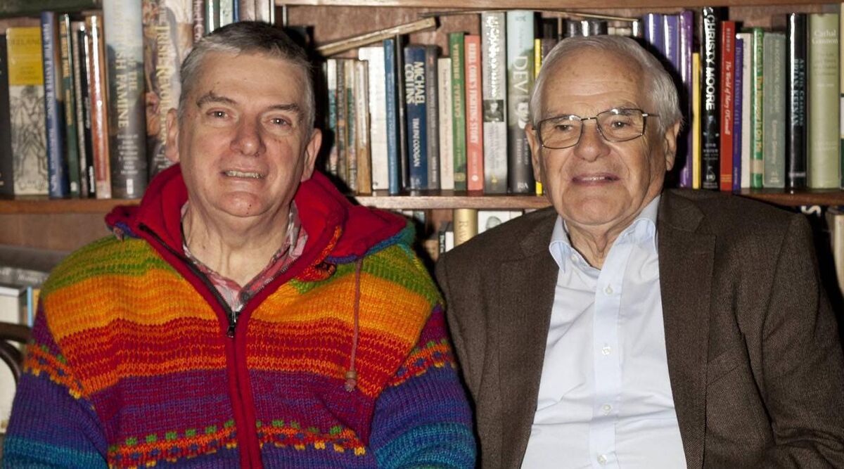 Peadar Ó Riada and Seán Ó Sé, pictured in Peadar's home in Cúil Aodha after recording the 1000th episode of his music programme Cuireadh chun Ceoil.