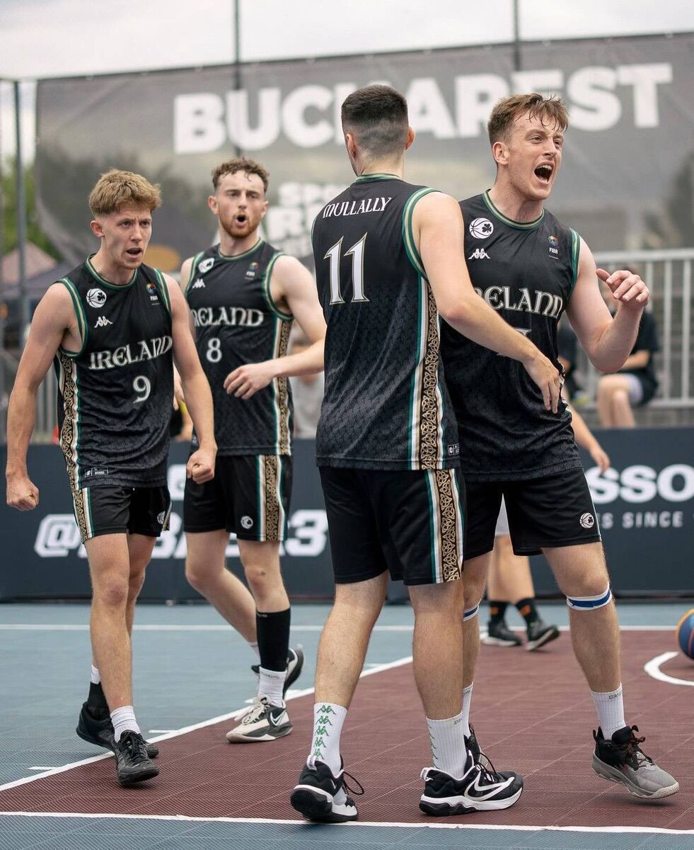 Mikey O’Mahony with his Ireland U23 teammates Sean McManus ( Ballincollig), Adam Mullally ( Drogheda Wolves), James Phelan ( Portlaoise) at last year’s FIBA 3X3 Europe Cup in Bucharest Romania last summer. KD Mikey O’Mahony with his Ireland U23 teammates Sean McManus ( Ballincollig), Adam Mullally ( Drogheda Wolves), James Phelan ( Portlaoise) at last year’s FIBA 3X3 Europe Cup in Bucharest Romania last summer. KD