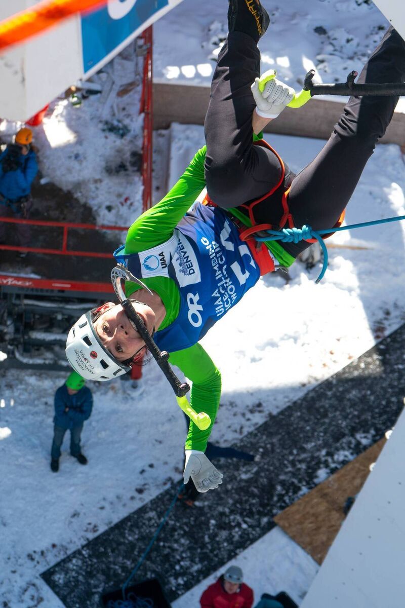 Eimir McSwiggan at the UIAA Ice Climbing World Cup in Denver. Eimir McSwiggan at the UIAA Ice Climbing World Cup in Denver.