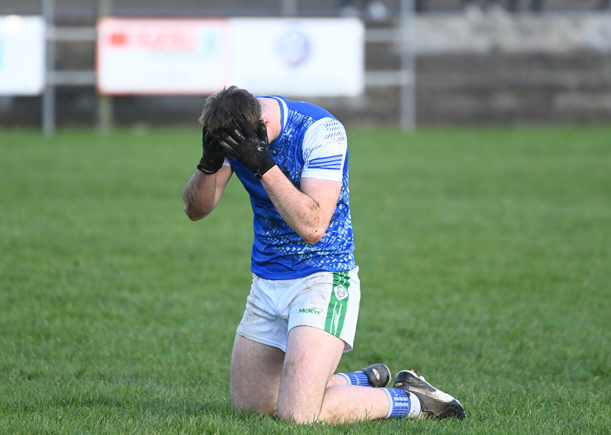  Charlie Murphy after he missed a goal opportunity in the first half for Coláiste Choilm. Picture: Larry Cummins