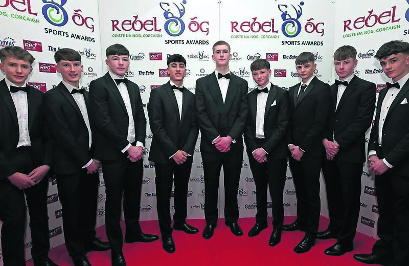 Members of Blackrock Under 16 P1 hurling at the 2024 Rebel Óg awards banquet, at the Clayton Hotel, Silversprings.