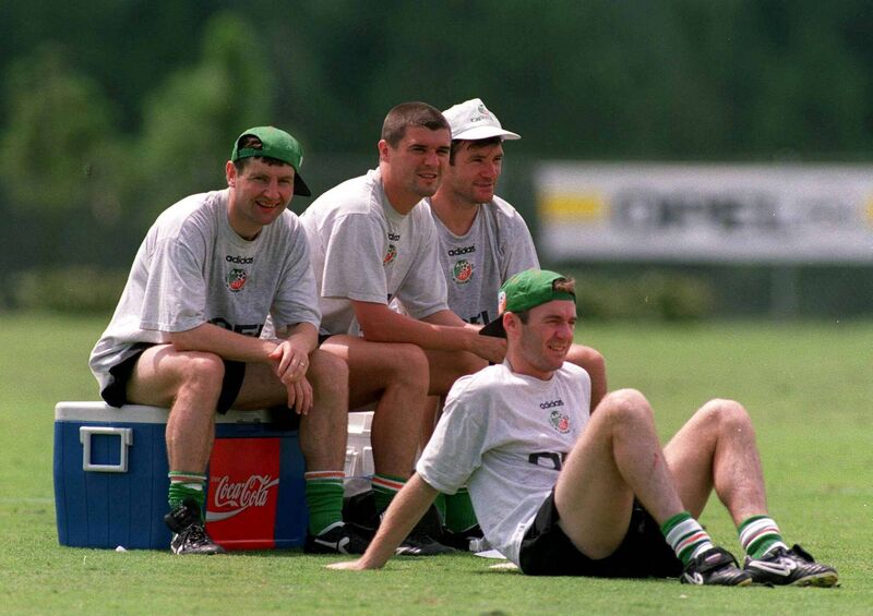 Republic of Ireland players, from left, Denis Irwin, Roy Keane, Ray Houghton and John Sheridan during a training session ahead of their FIFA World Cup 1994 Round of 16 match against Netherlands in USA. Photo by David Maher/Sportsfile