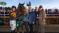 Paul Townend and Willie Mullins celebrate with the connections of Nick Rockett after winning  23/1/2025