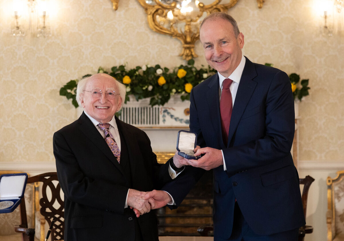 President Michael D Higgins appoints Micheál Martin as Taoiseach of the 34th Dáil at Áras an Uachtaráin. Picture: Evan Treacy/ RollingNews.ie
President Michael D Higgins appoints Micheál Martin as Taoiseach of the 34th Dáil at Áras an Uachtaráin. Picture: Evan Treacy/ RollingNews.ie