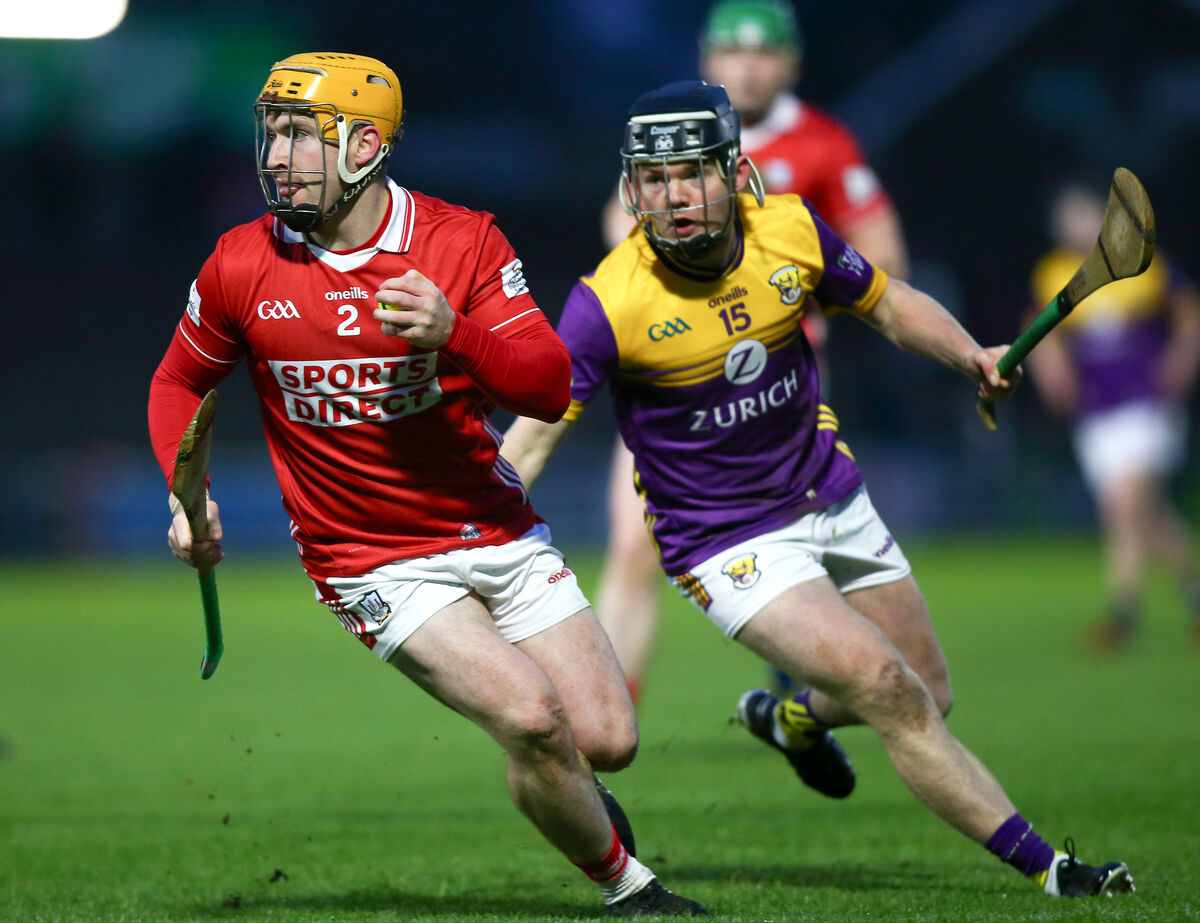 Cork’s Niall O’Leary takes on Wexford’s Cian Byrne. Picture: INPHO/Ken Sutton