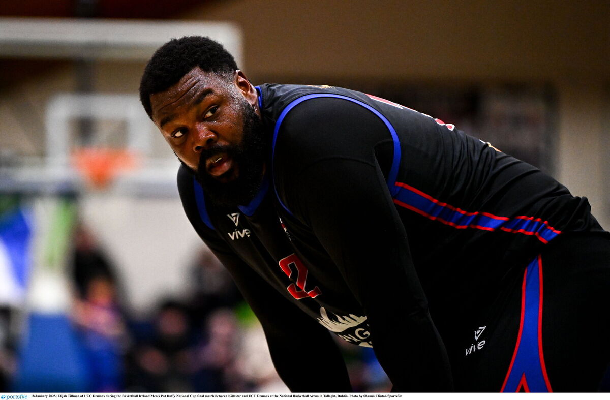 Elijah Tillman of UCC Demons during the Basketball Ireland Men's Pat Duffy National Cup final match between Killester and UCC Demons at the National Basketball Arena in Tallaght, Dublin. Photo by Shauna Clinton/Sportsfile