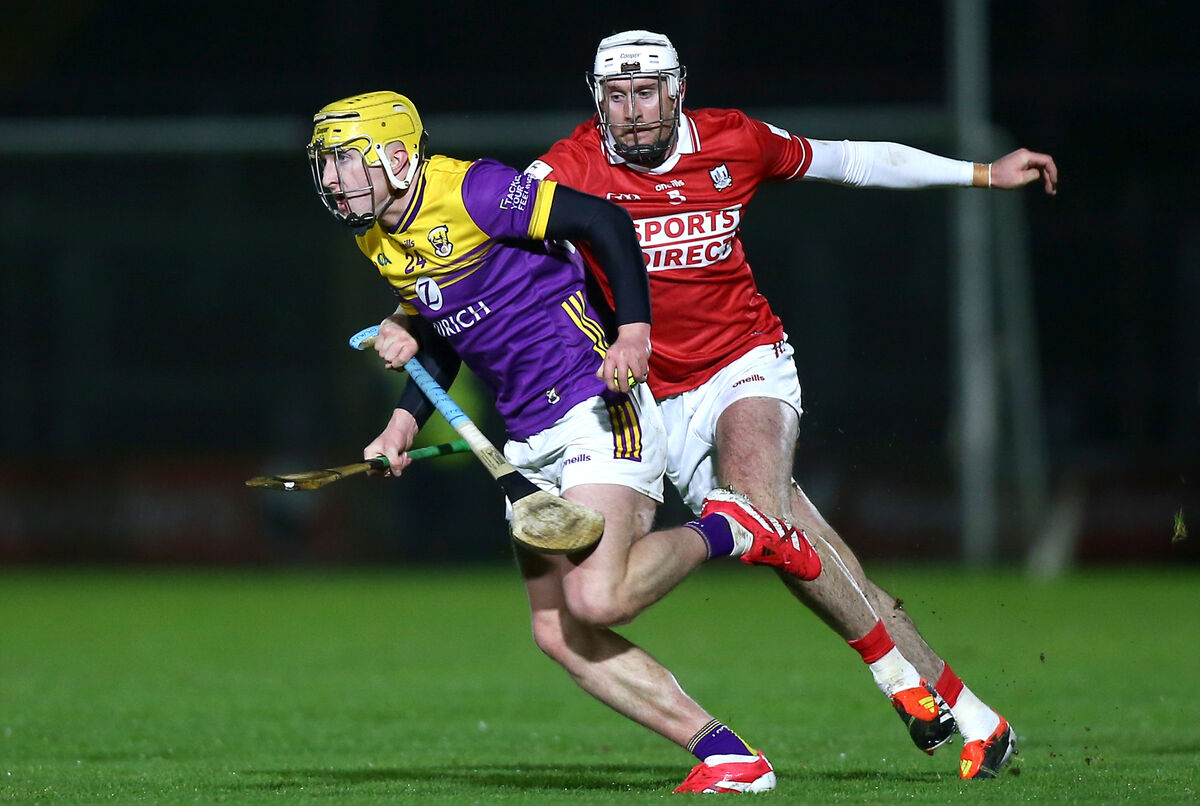 Wexford’s Sean Rowley tries to get away from Cork’s Tim O’Mahony. Picture: INPHO/Ken Sutton