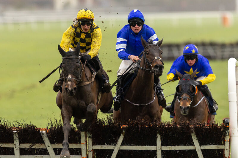Paul Townend on Anzadam holds off Philip Byrnes on Laafi to win The Naas Racecourse Business Club Limestone Lad Hurdle (Grade 3). Picture: INPHO/Morgan Treacy