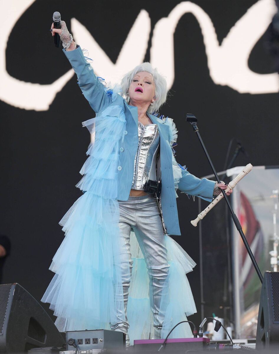 Cyndi Lauper performing on the Pyramid Stage at the Glastonbury Festival. Photo: Yui Mok/PA 