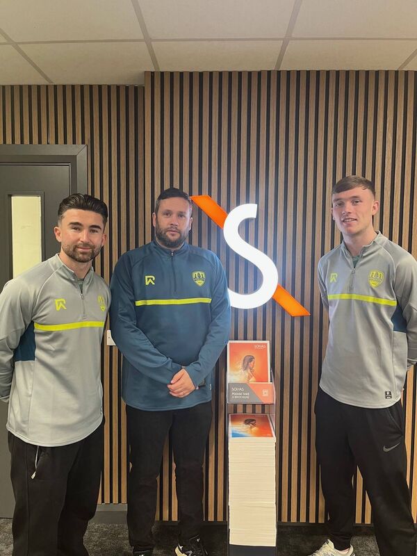 New Cork City signing Alex Nolan (right) with City striker Seani Maguire and manager Tim Clancy