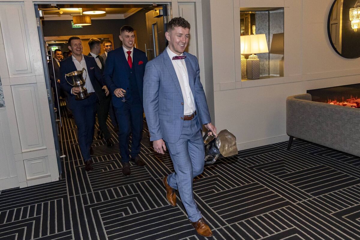 Ciaran O'Brien, Imokilly Captain leading his team into the Imokilly Victory Dinner at Garryvoe Hotel Picture: Denis O'Flynn.