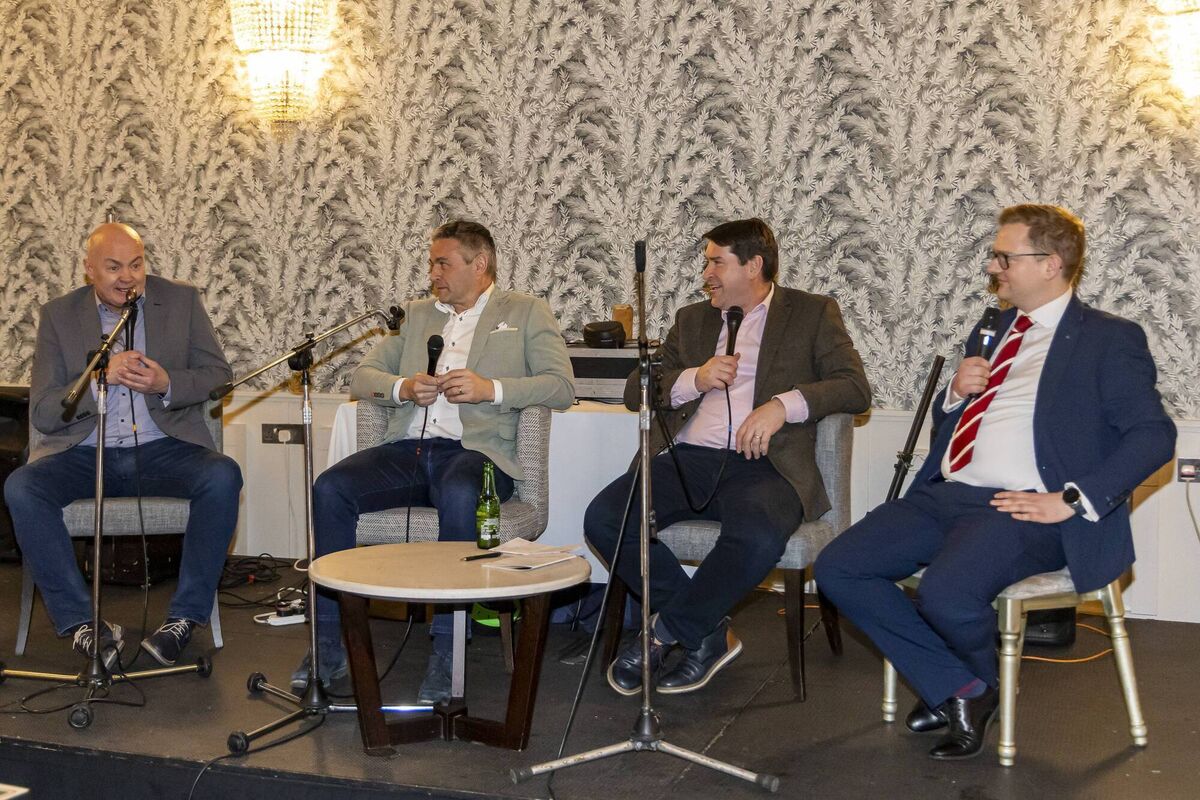 Special guests Anthony Daly (Dalo), TJ Ryan and Mark Landers with host Patrick Mulcahy gave a brilliant show at the Imokilly Victory Dinner Picture: Denis O'Flynn