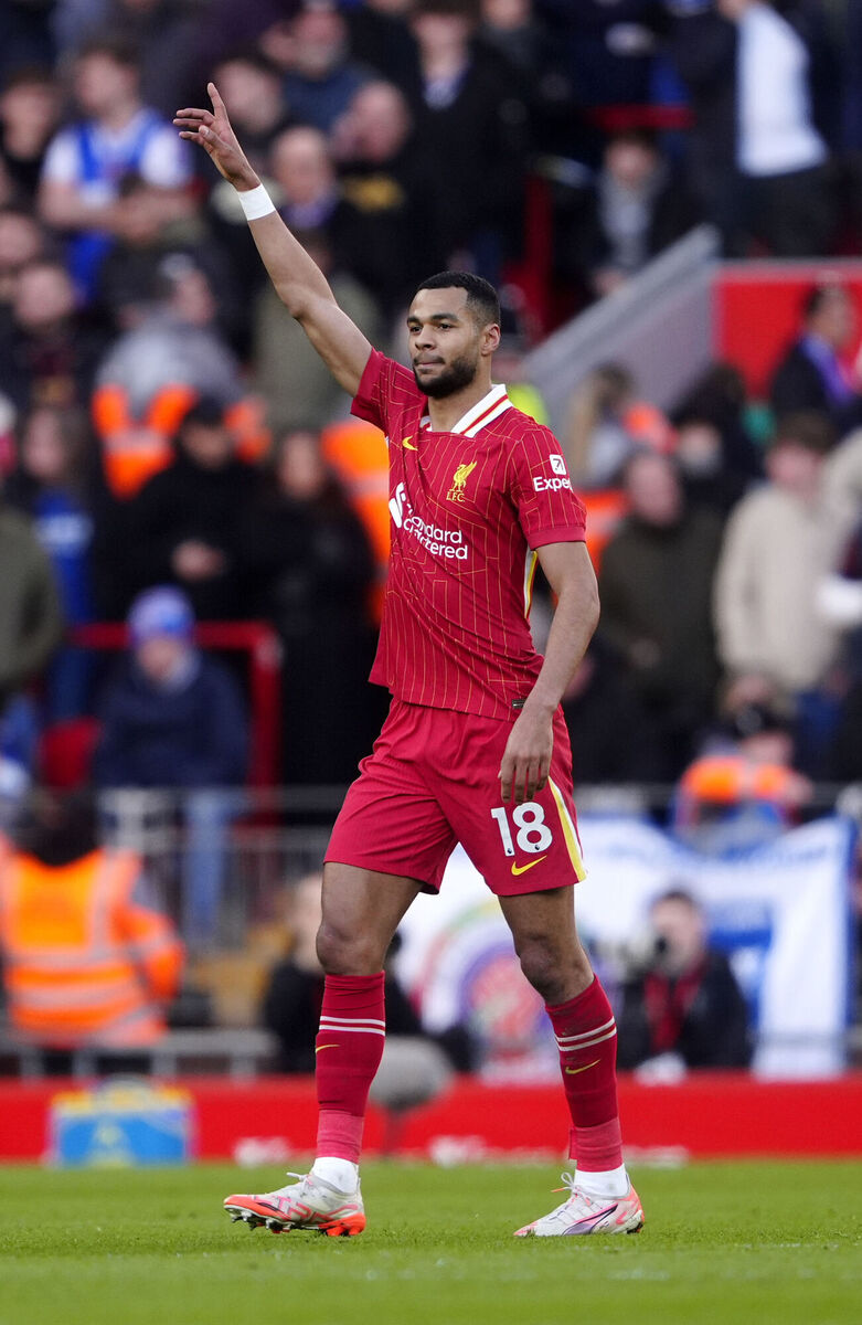 Liverpool's Cody Gakpo celebrates scoring the side's third goal of the game during their Premier League match at Anfield, Liverpool. Picture: Peter Byrne/PA Wire