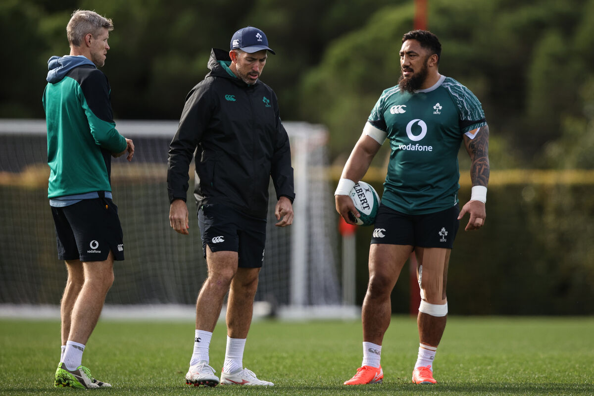 Simon Easterby with back coach Andrew Goodman and Bundee Aki at training. Picture: INPHO/Ben Brady Simon Easterby with back coach Andrew Goodman and Bundee Aki at training. Picture: INPHO/Ben Brady