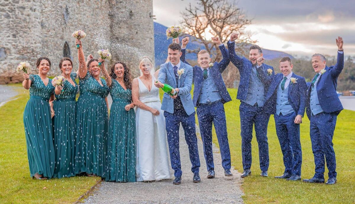 The bride had four bridesmaids: Lisa Ring, Laura Burchill, Emma Keoghan, and Brid O’Regan, and the groom had four groomsmen: Brendan Cotter, Oliver McCarthy, James O’Leary, and Denny Quinlan.Picture: James O’Driscoll. The bride had four bridesmaids: Lisa Ring, Laura Burchill, Emma Keoghan, and Brid O’Regan, and the groom had four groomsmen: Brendan Cotter, Oliver McCarthy, James O’Leary, and Denny Quinlan.Picture: James O’Driscoll.
