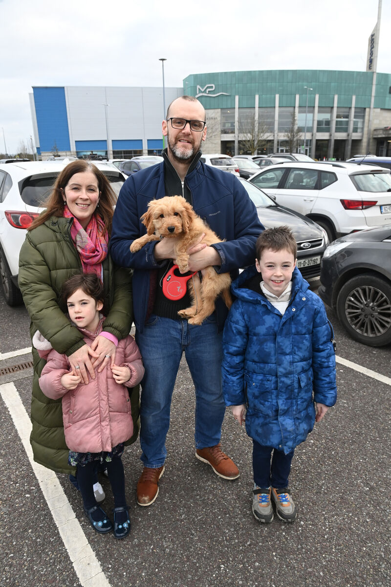 Maeve Moroney with her daughter Aoife, husband Dominic McCoy, son Cormac and dog Coco. Picture: Larry Cummins. Maeve Moroney with her daughter Aoife, husband Dominic McCoy, son Cormac and dog Coco. Picture: Larry Cummins.