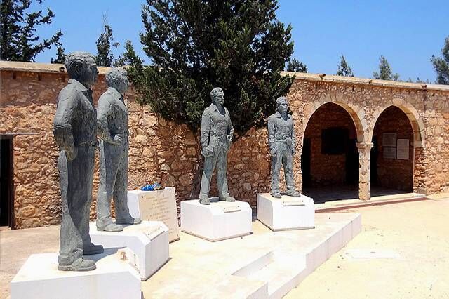 Statues dedicated to the four men killed in The Battle at the Barn in Liopetri, Cyprus Statues dedicated to the four men killed in The Battle at the Barn in Liopetri, Cyprus