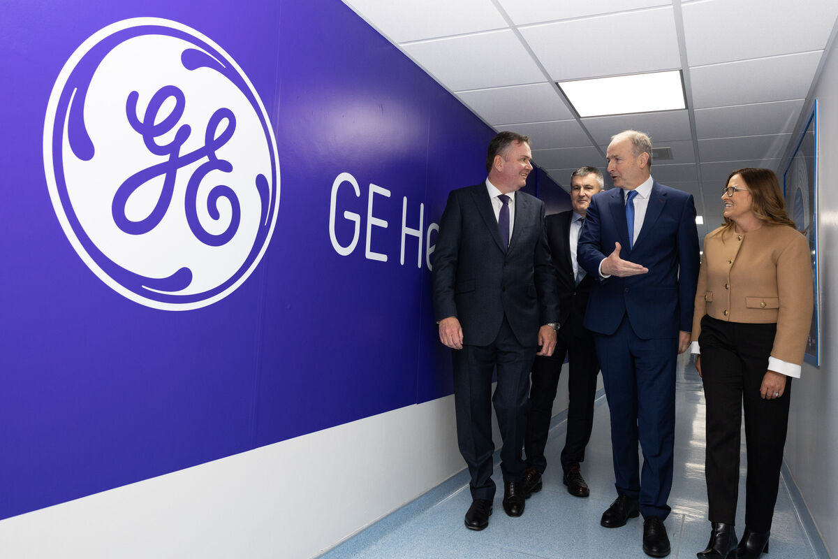 Kevin O’Neill, President &amp; CEO, GE HealthCare’s Pharmaceutical Diagnostics, Eugene Barrett, Managing Director, GE HealthCare Ireland, Lorraine Marah, HR Director, GE HealthCare and An Taoiseach Micheál Martin at the turning of the sod at GE HealthCare in Carrigtohill. Photo: Darragh Kane