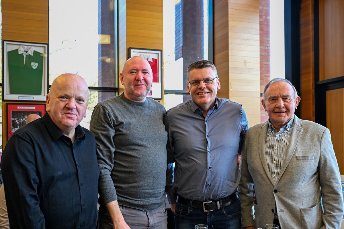 Brian Morey, James Hession, Richard O’Connell and Seanie Murphy pictured at the UCC Demons 40th reunion of Team Britvic in the Mardyke. Picture Chani Anderson