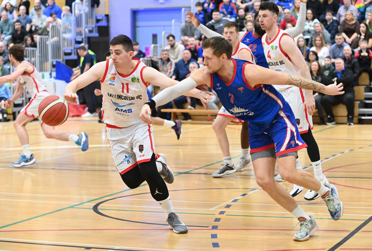 Ciaran O'Sullivan gathers the ball from UCC Demons' Tobias Christensen. Picture: Eddie O'Hare Ciaran O'Sullivan gathers the ball from UCC Demons' Tobias Christensen. Picture: Eddie O'Hare