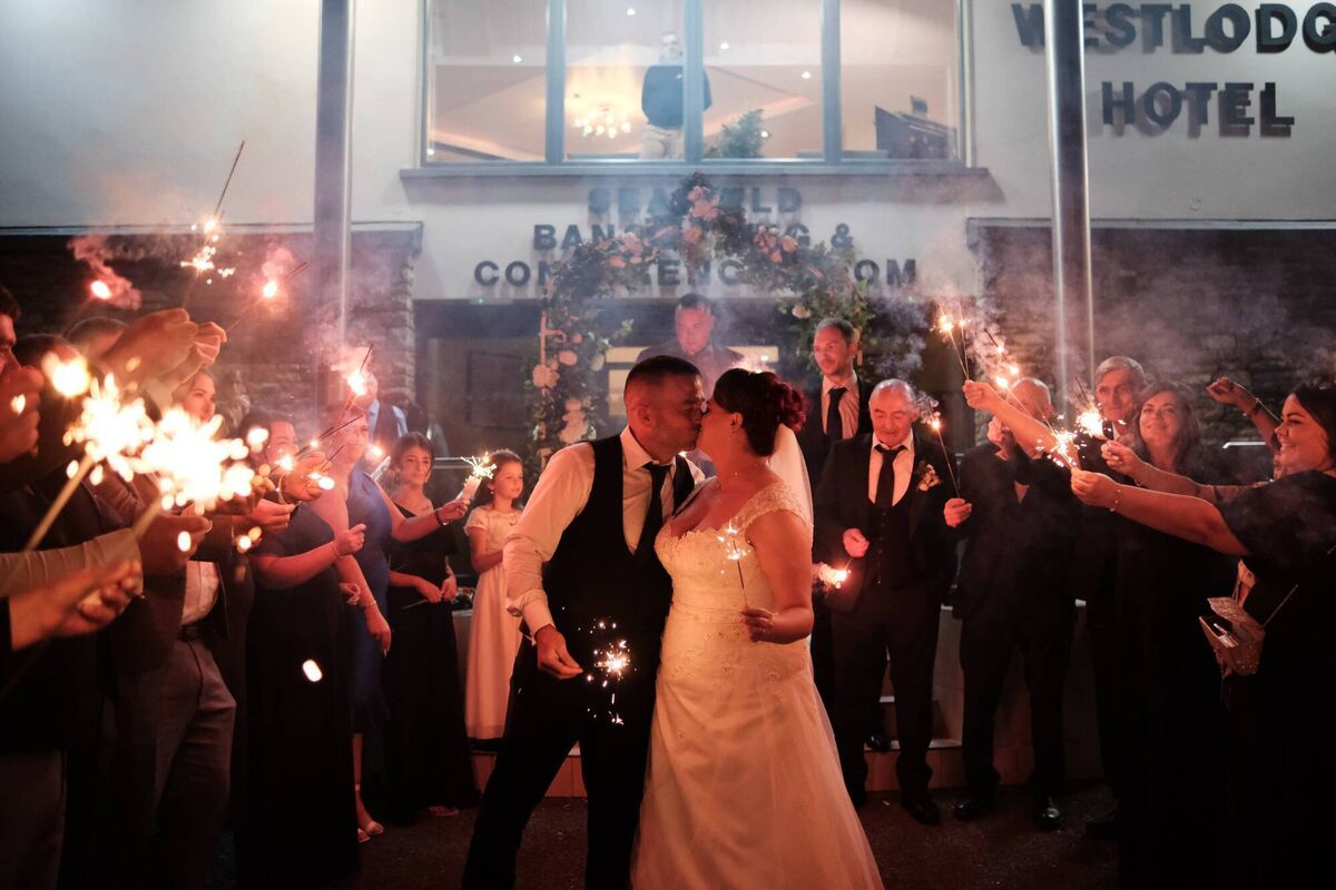 Therese and Timmy said standing surrounded by their friends with sparklers was particularly memorable. Therese and Timmy said standing surrounded by their friends with sparklers was particularly memorable.