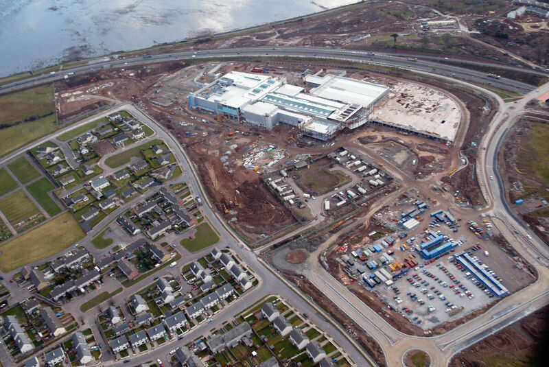 Aerial view of construction work in progress on Mahon Point Shopping Centre.