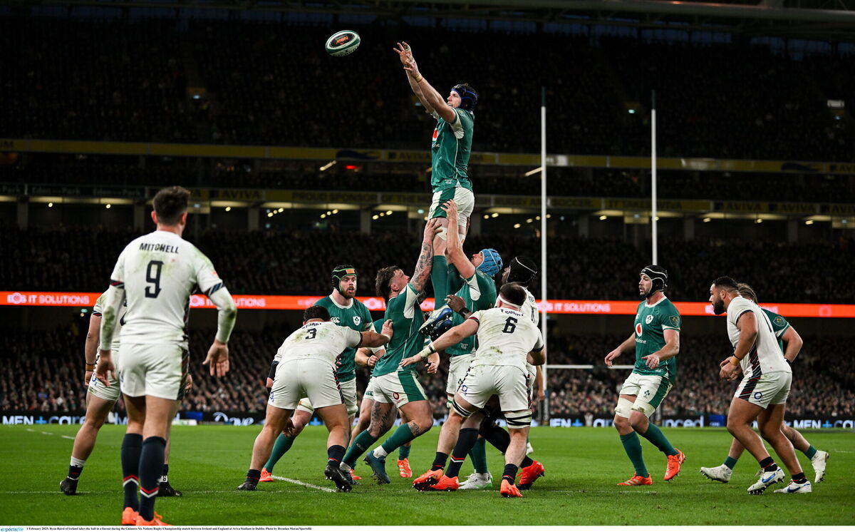 Ryan Baird of Ireland takes the ball in a lineout against England. Picture: Brendan Moran/Sportsfile Ryan Baird of Ireland takes the ball in a lineout against England. Picture: Brendan Moran/Sportsfile