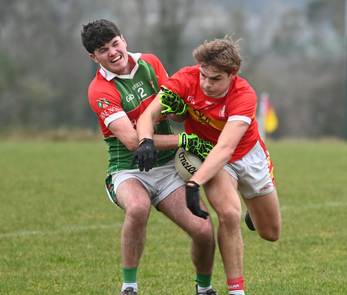 Éire Óg's Colm Clifford tackles Ballinora's Danny Dineen. Picture: Eddie O'Hare Éire Óg's Colm Clifford tackles Ballinora's Danny Dineen. Picture: Eddie O'Hare