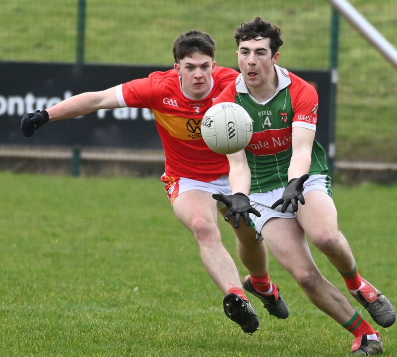 Ballinora's Kevin Werner under pressure from Éire Óg's Shane O'Callaghan. Picture: Eddie O'Hare